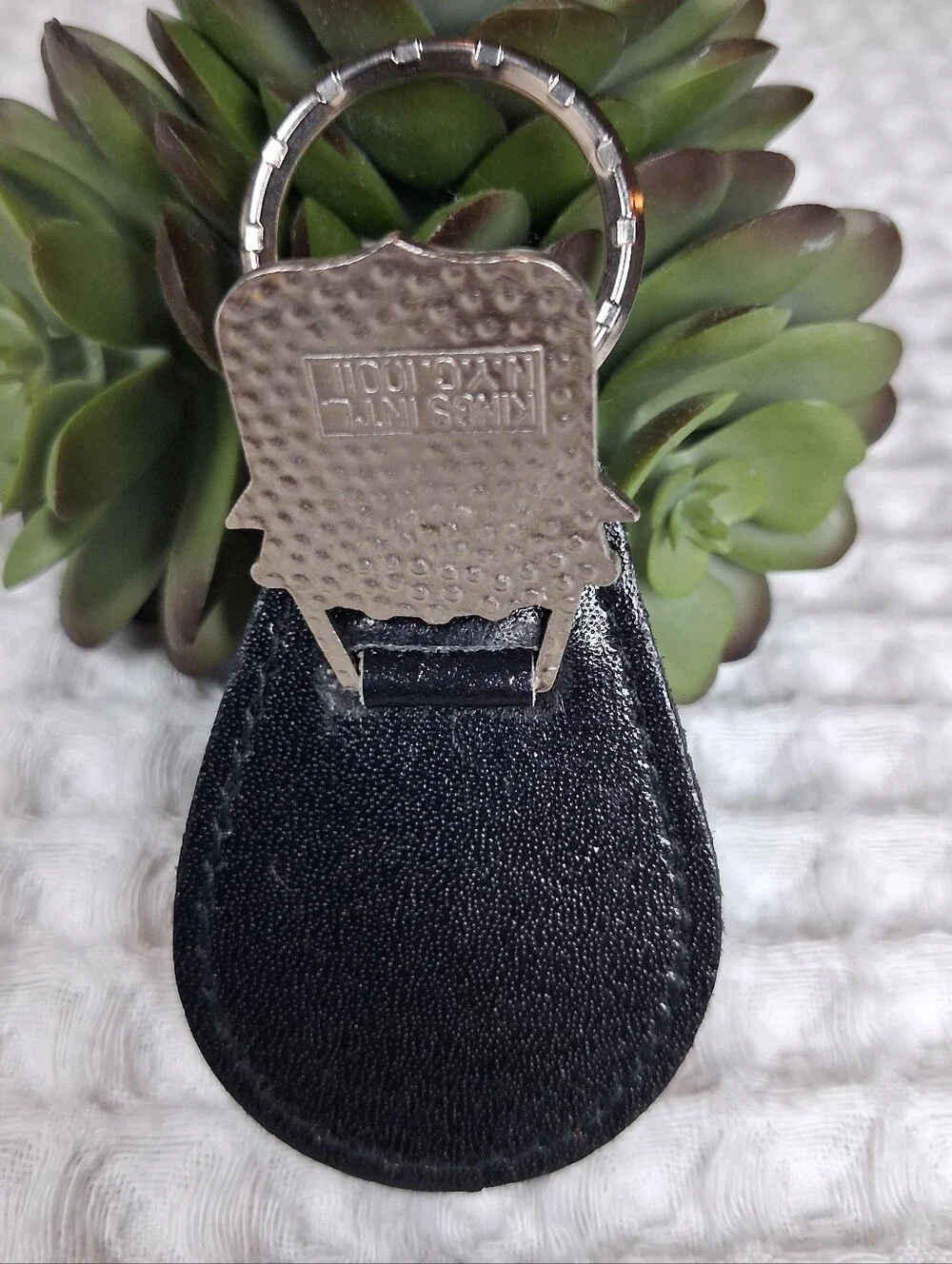Vintage '70's Cadillac Black Leather Keychain w/Cloisonne Enamel Crest
